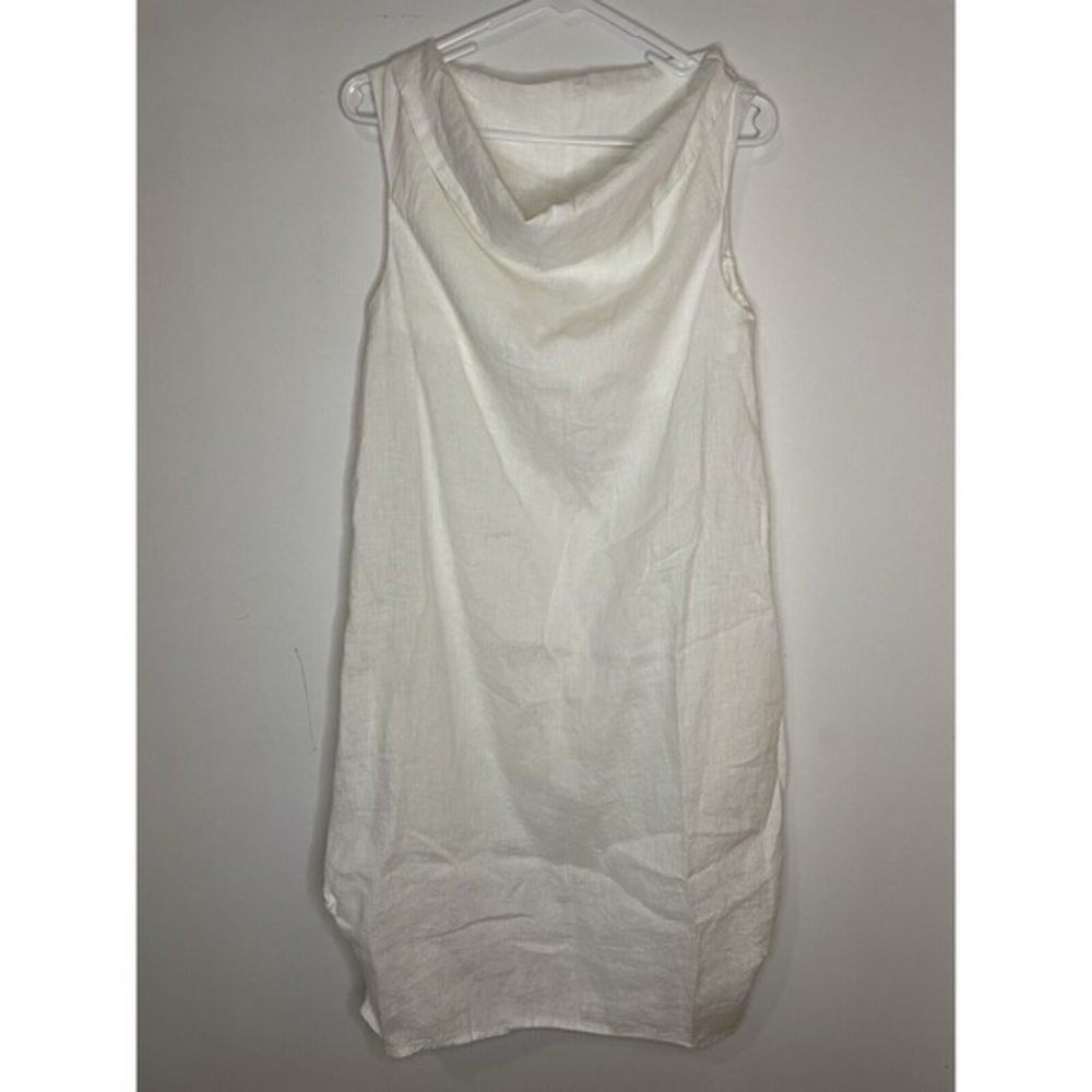Yuvita Tunic Cowl Neck Dress 100%‎ Linen Midi Size XS Lagenlook Pockets White